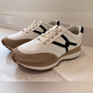 Veronica Beard Valentina Women's Cream & Tan Chunky Tread Sneaker Authentic